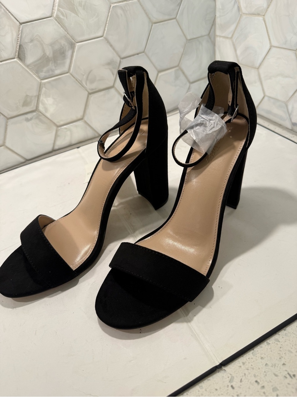 The Drop Woman’s Black Suede Ankle Strap Block Heeled Sandals Sz 10 NEW Summer